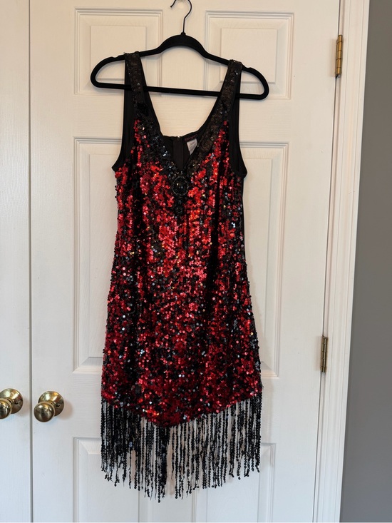 Dreamgirl Dresses & Skirts - Dreamgirl Red and Black Sequin Fringe Mini Dress